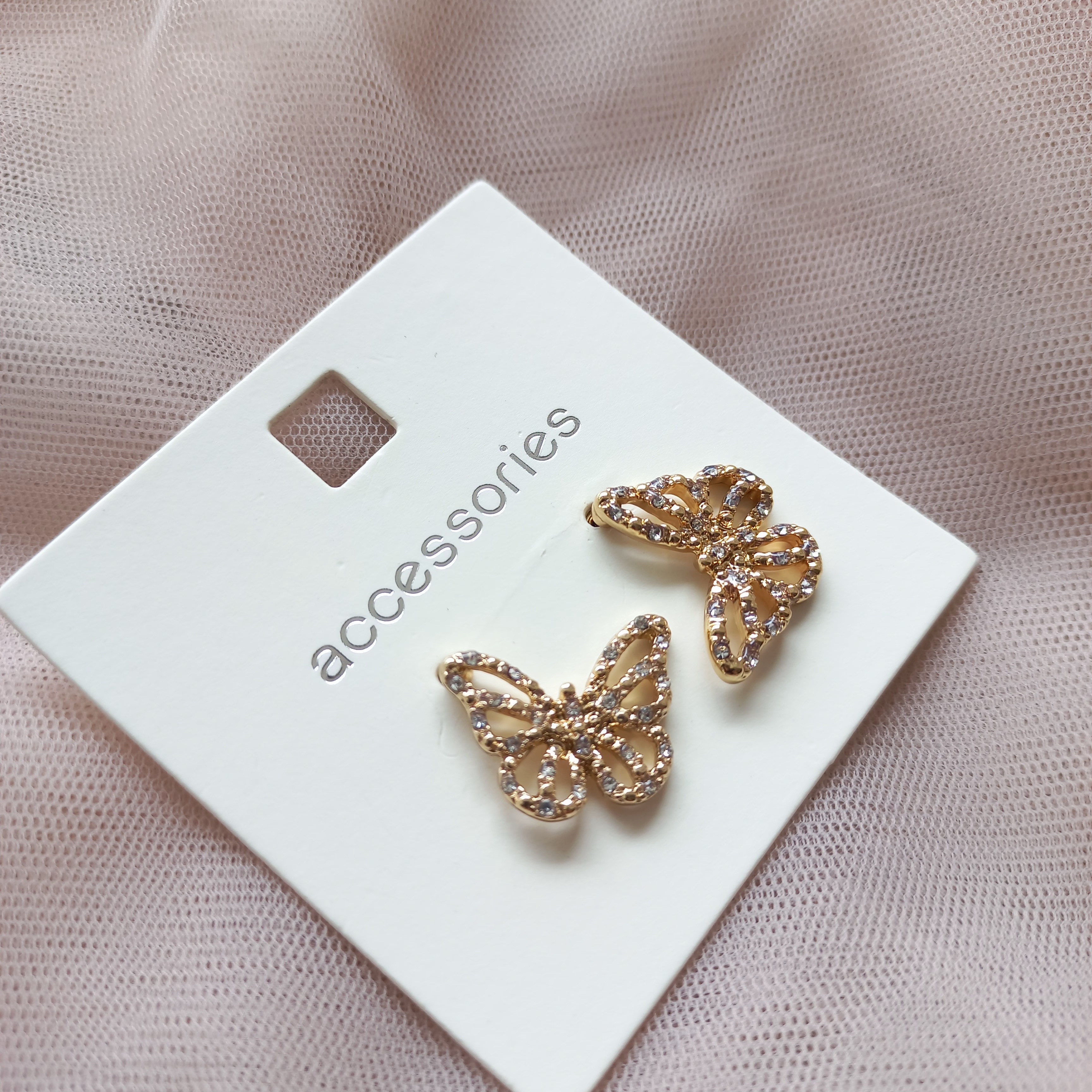 گوشواره زنانه میخی پروانه نگیندار طلایی برند اروپایی accessories ضدحساسیت 