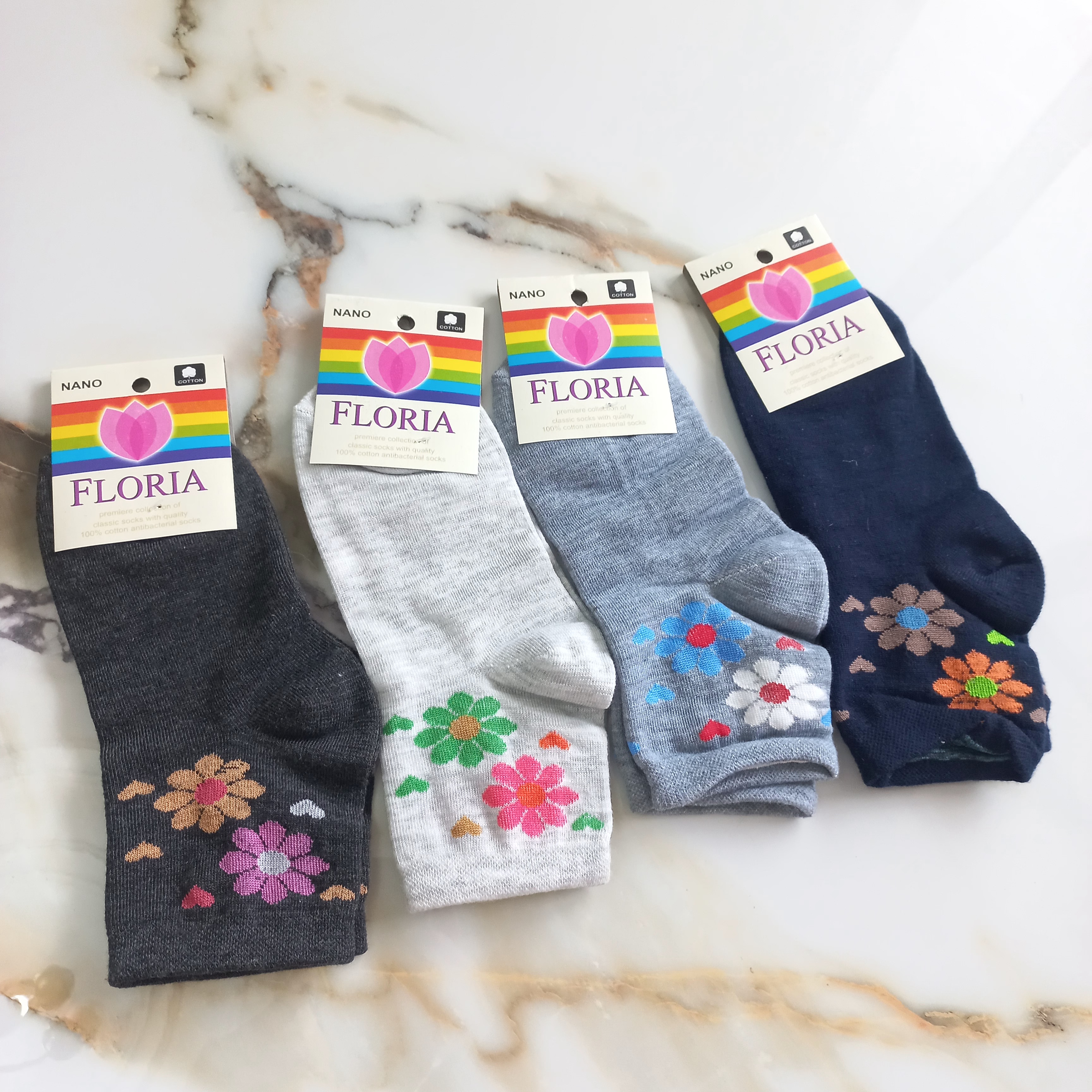 جوراب زنانه نیم ساق نخی طرح گل