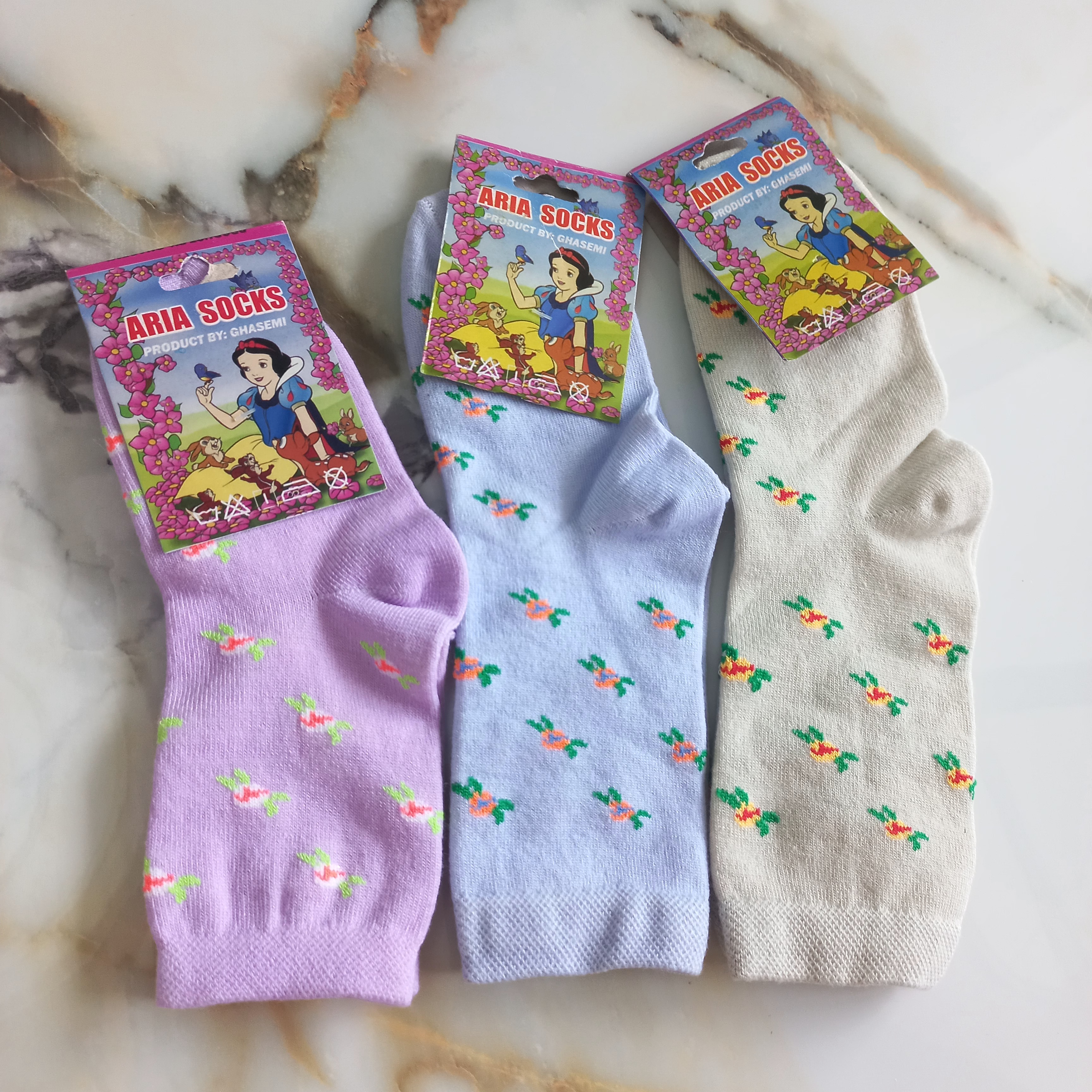 جوراب زنانه دخترانه ساق بلند نخی طرح گل