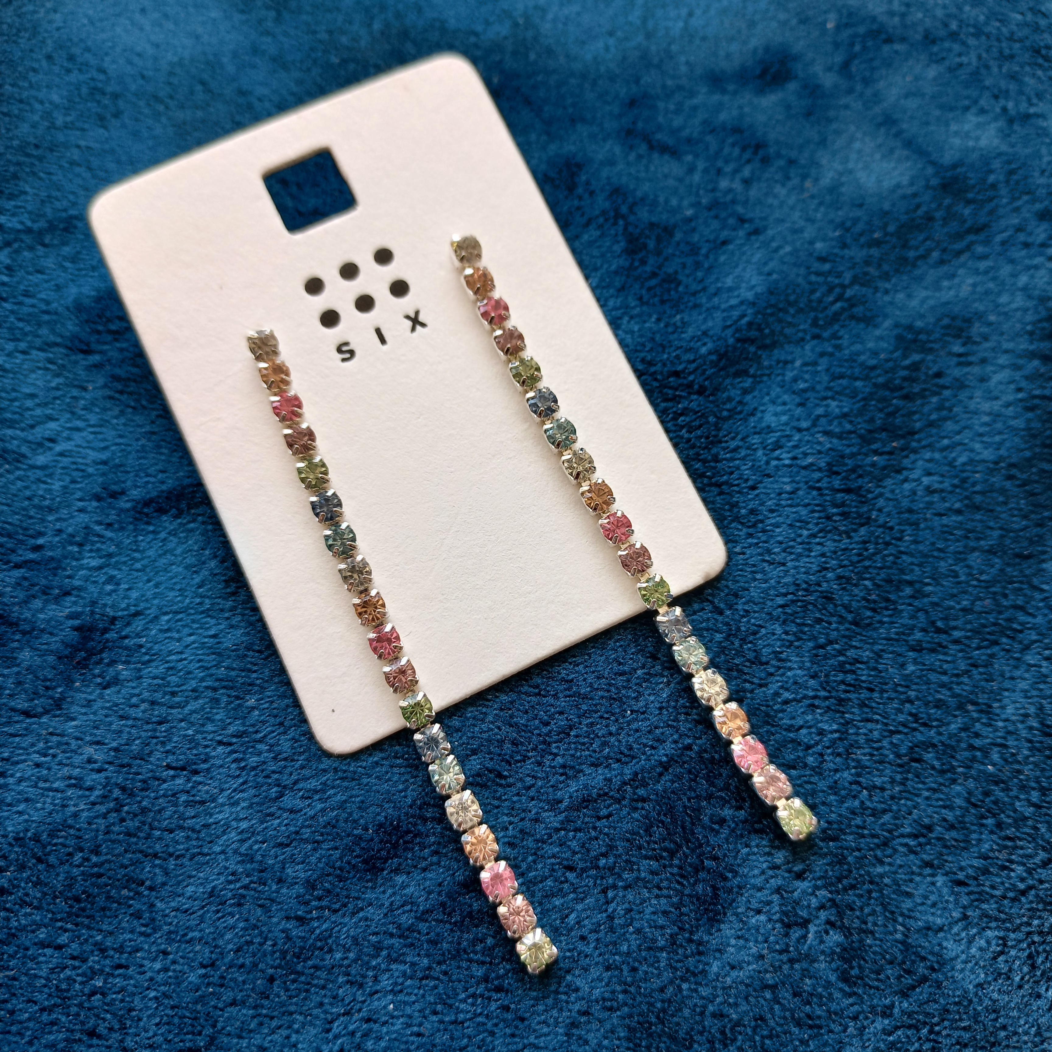 گوشواره زنانه میخی آویز نگین مولتی کالر نقره ای برند اروپایی six ضدحساسیت