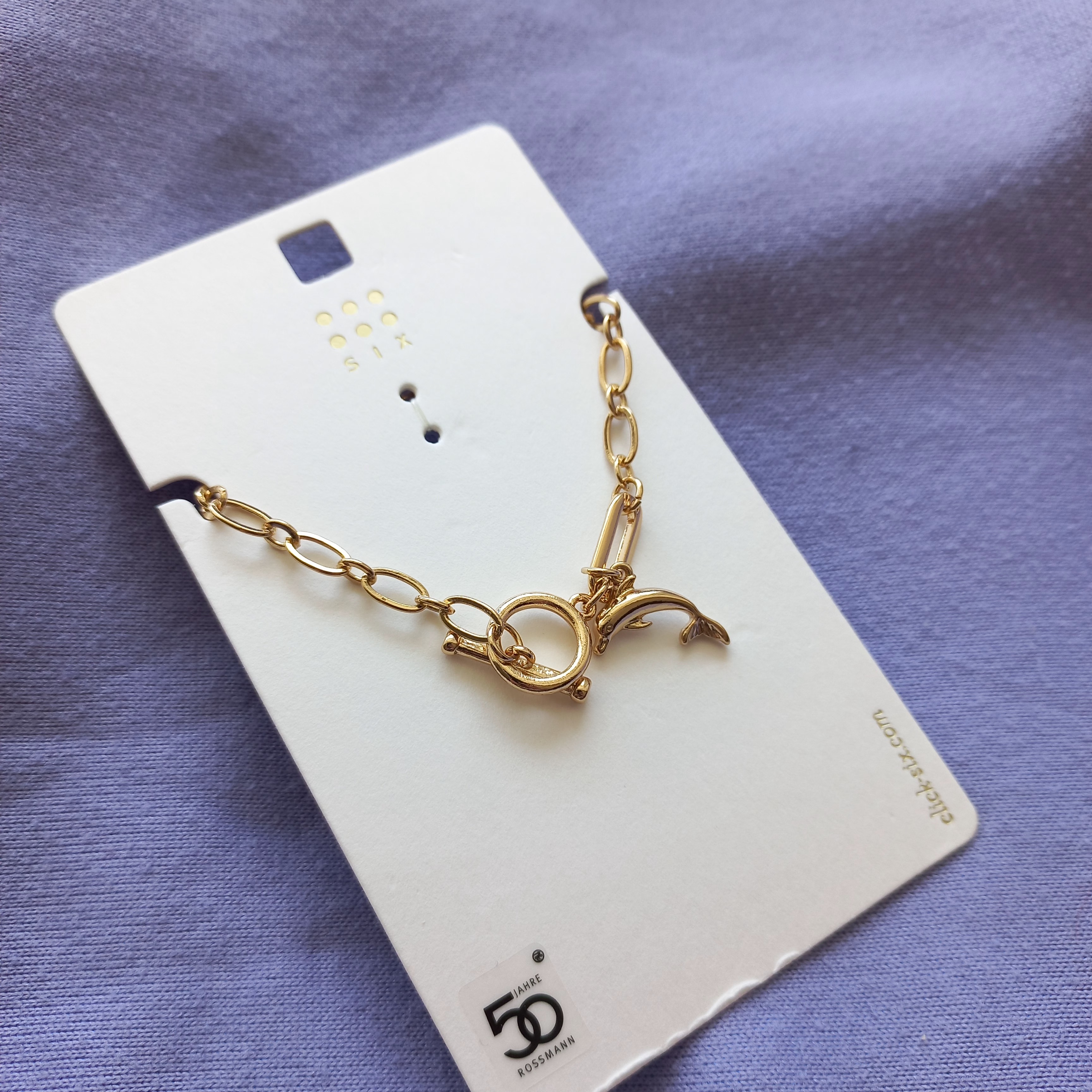 دستبند زنانه قفلی آویز دلفین طلایی برند اروپایی six ضدحساسیت