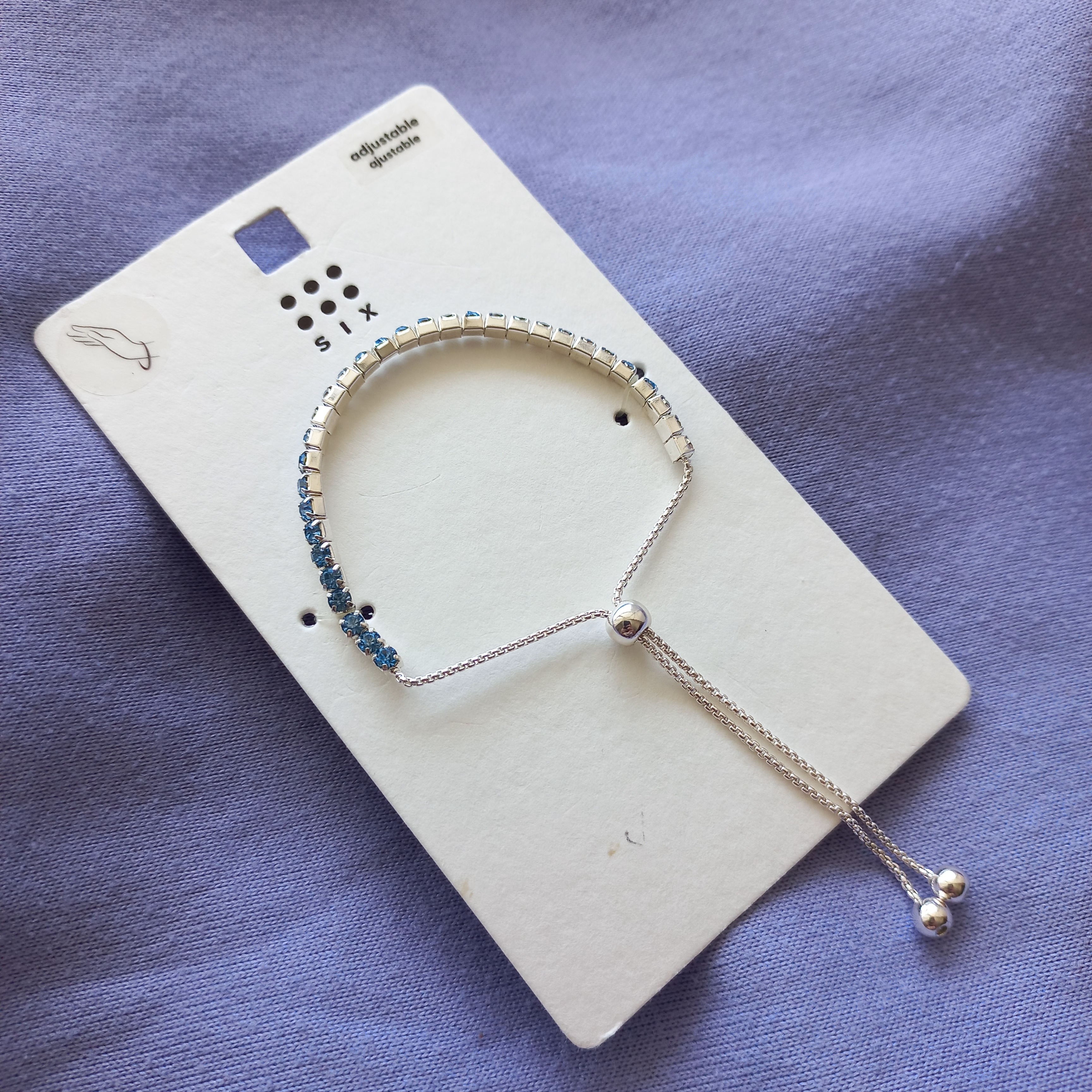 دستبند زنانه کراواتی نگین آبی نقره ای برند اروپایی six ضدحساسیت
