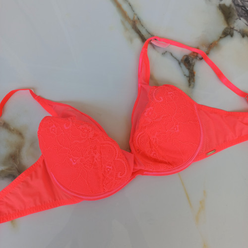 سوتین زنانه اسفنجی فنردار توری نارنجی نئونی برند اروپایی Boux AVENUE