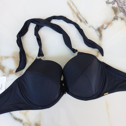 سوتین مایویی زنانه گردنی اسفنجی فنردار مشکی برند اروپایی Boux AVENUE