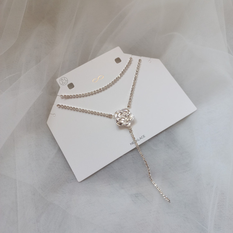 پک گردنبند زنانه دو ردیف نگین و گل نقره ای برند اروپایی ضدحساسیت