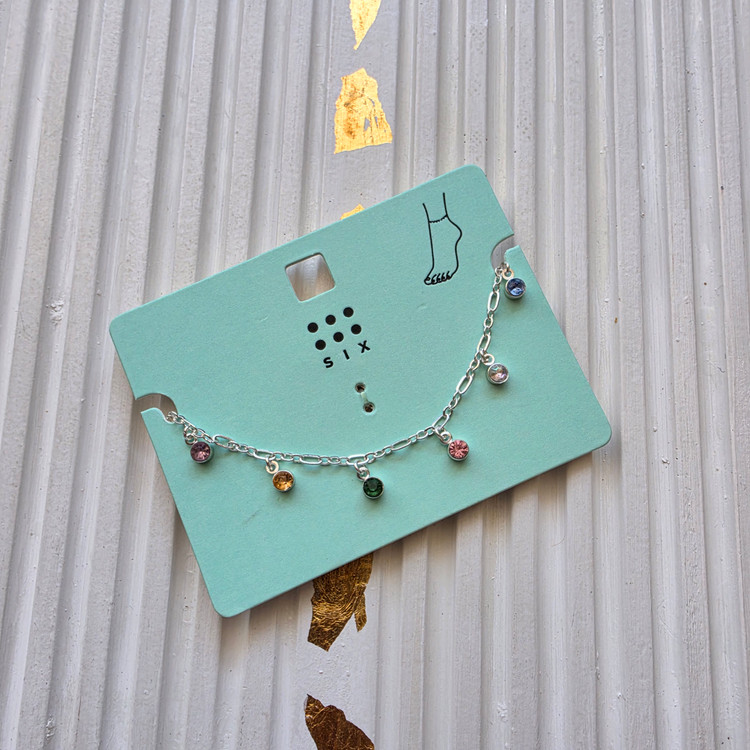 پابند زنانه آویز نگین رنگی نقره ای برند اروپایی ضدحساسیت